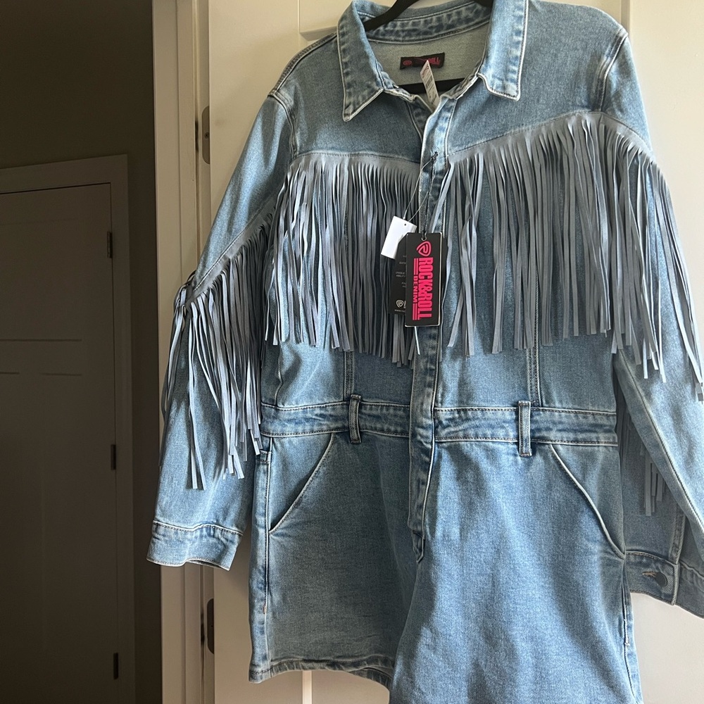 Rock&Roll Denim Fringe Snap Romper